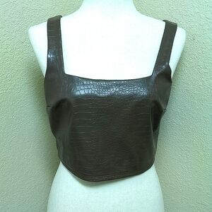 Express Body Contour Brown Faux Snakeskin Leather Crop Top Size Medium